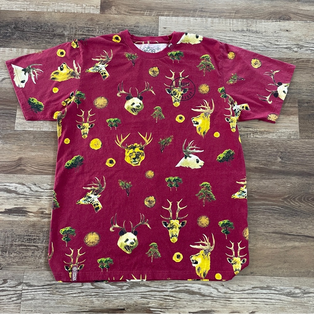 LRG Animal Print boardshop crew burgundy T-Shirt 2xl